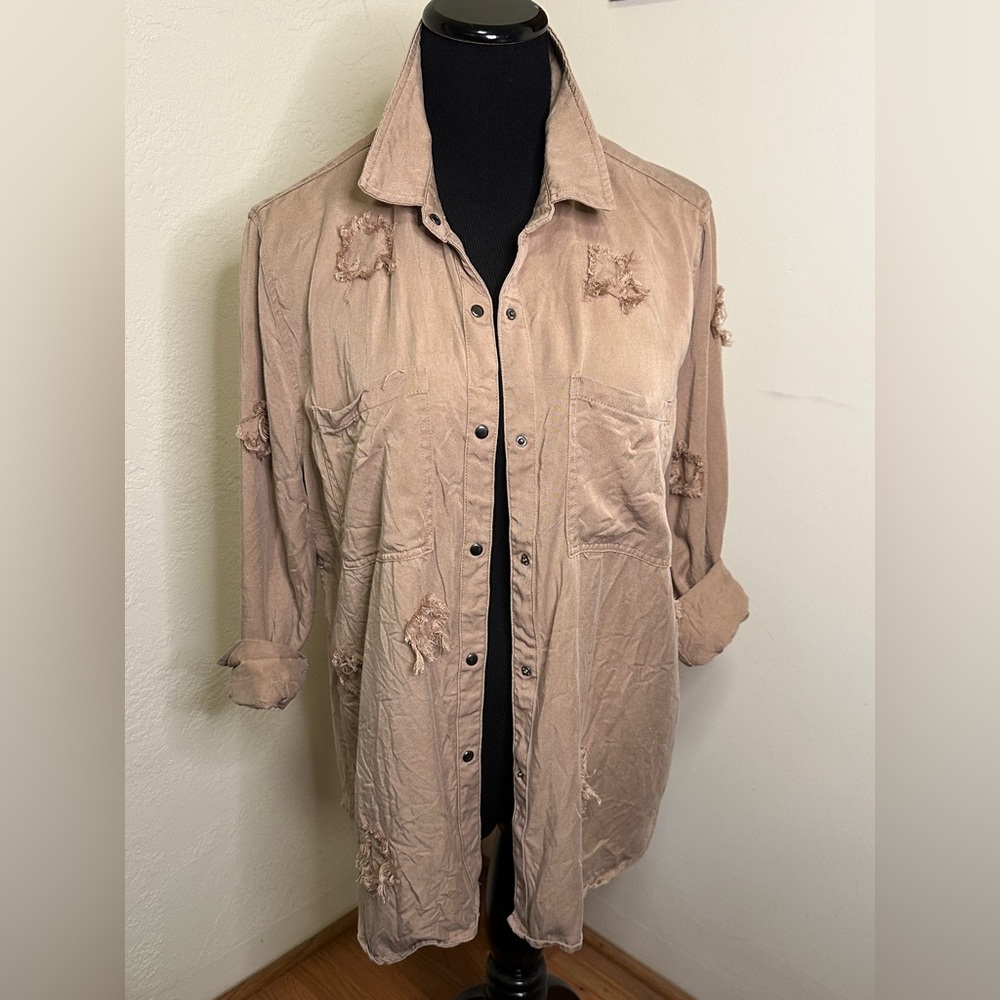 Tan Embellished ‘With Love, P Cill’ Size Large Great Layering Piece